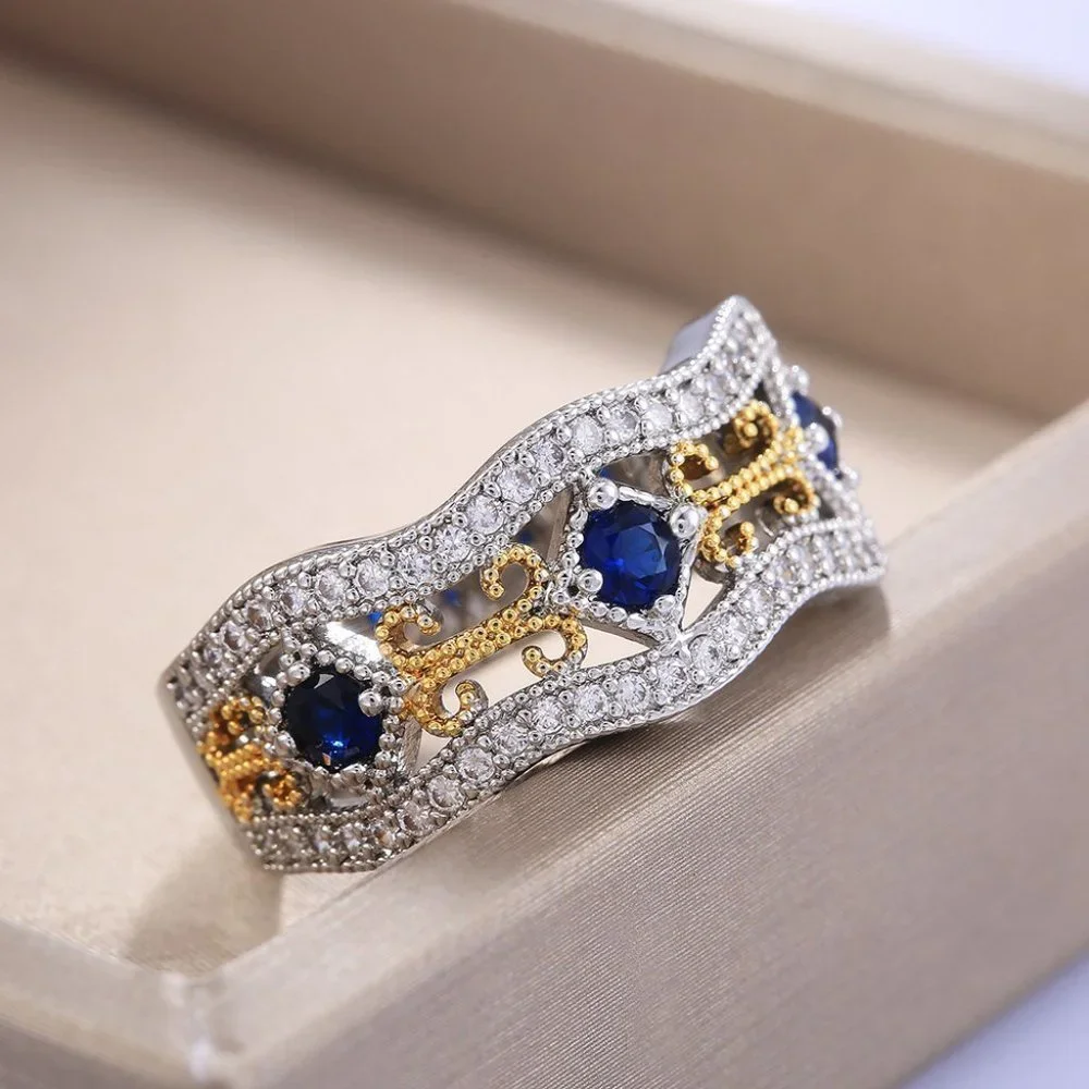 🎁 Eternity Royal Blue Flower Carving Vintage Rings for Women, PD247